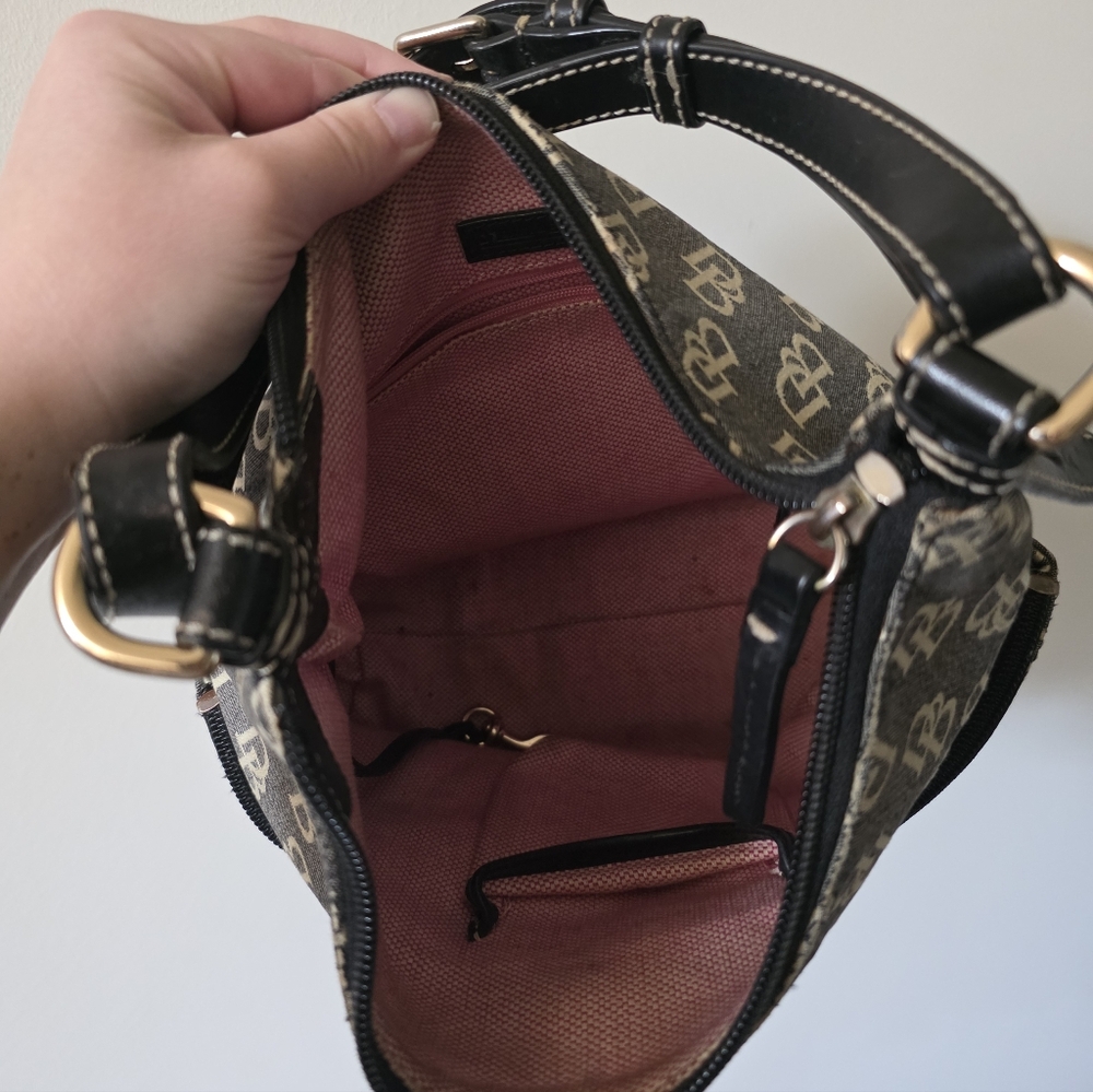 Y2k Dooney And Bourke Shoulder Bag Monogram Print Gray Cream Black Preppy Chic - Picture 6 of 11